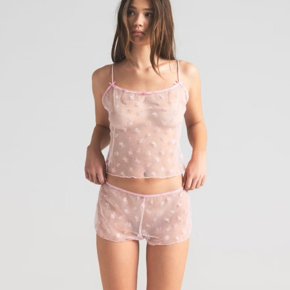 SKIMS Camisole Shorts Set Sz Large 12-14 Cherry Blossom Multi Tulle Lounge Sleep - Picture 3 of 6